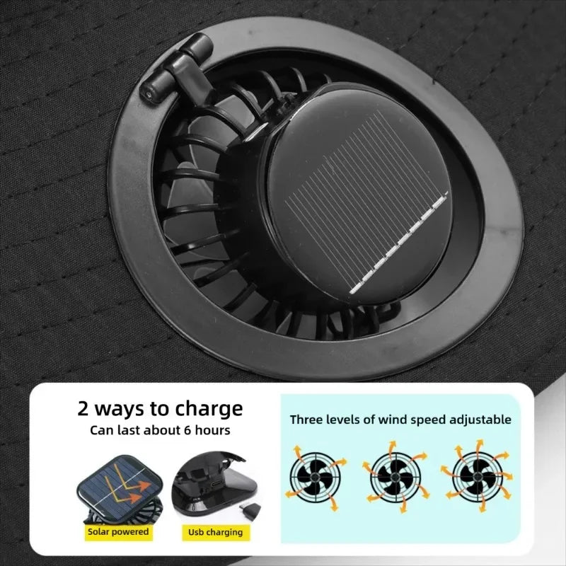 Outdoor Bucket Hat with Solar/USB Powered Fan