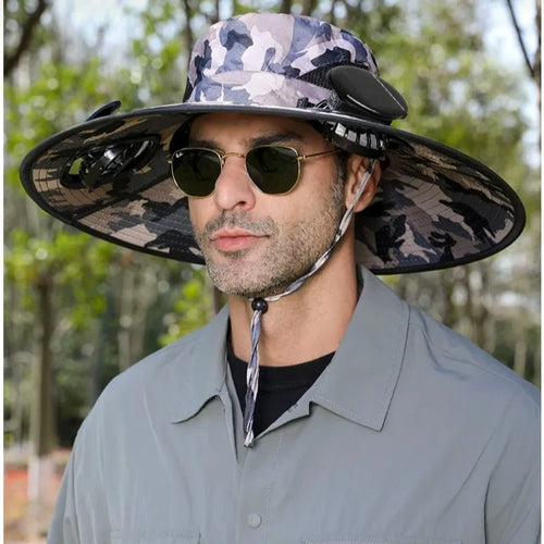 Outdoor Bucket Hat with Solar/USB Powered Fan